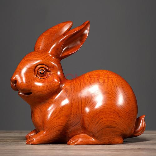 花梨木雕兔子摆件红木实木动物素面生肖兔家居雕刻工艺品寓意送礼